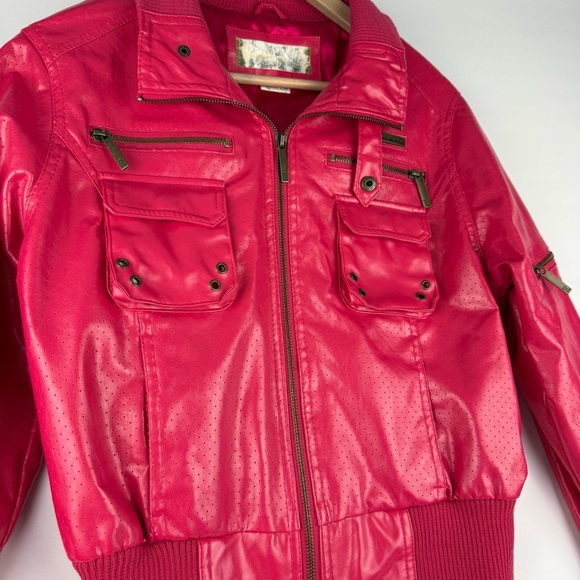 Paper Denim & Cloth Women’s Large Pink Faux Leather Bomber Jacket - Picture 3 of 10